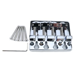 OVSAL Brass Electric Bass Bridge 4 String Bass Hardtail Bridge 18mm String Spacing Compatible with 4-string Electric Bass Replacement Parts Chrome