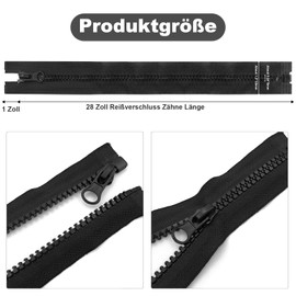 4 Stück Teilbare Reißverschlüsse Nr.5 – 70 cm Länge × 34 mm Breite, Kunststoff-Reißverschluss für Jacken, Mäntel & Daunenjacken, Schwarz, Universalersatz