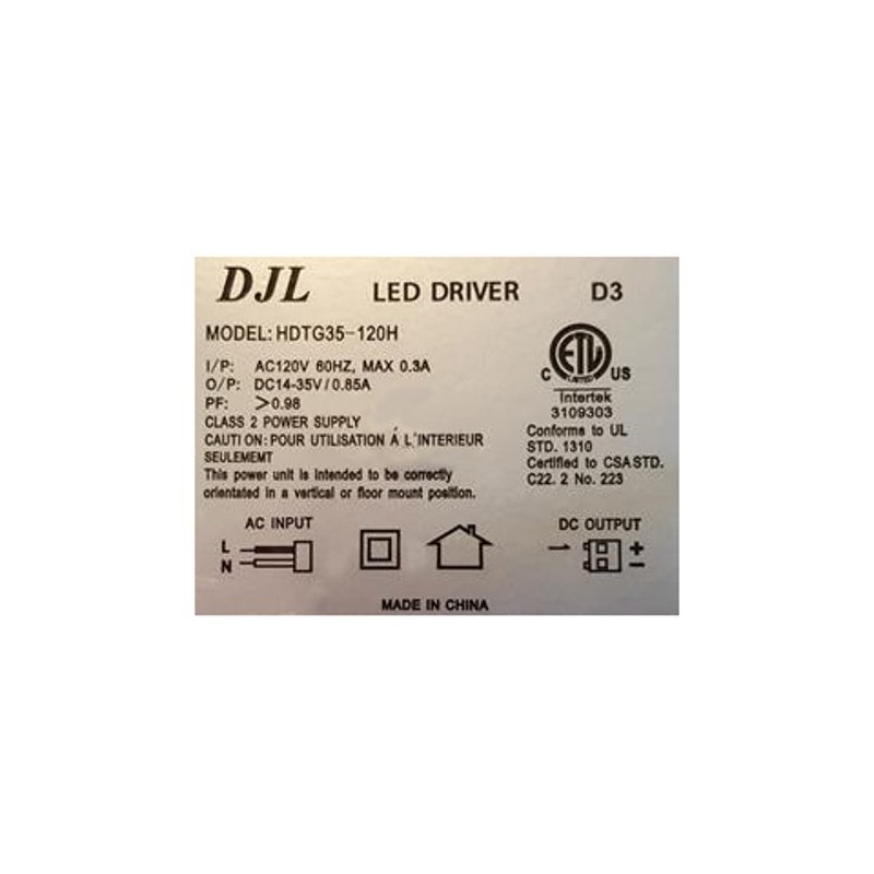 35W LED Dimmable Driver DJL Genuine Replacement Parts D3-120VAC Down