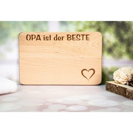 Fabrikstores Breakfast Board with Engraving "Opa ist der Beste" as a Gift - Beech Wood - Rounded Corners - Gift Idea Ideal for Father's Day or Other Occasions - Good Quality