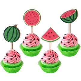 Sursurprise 16 x Watermelon Wooden Cupcake Toppers for Watermelon Birthday Baby Shower Decoration Summer Fruit Birthday Party