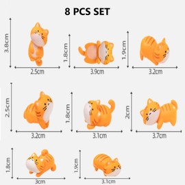 KARLOR mini cat figures decoration, 8 PCS wall hanging kitten set, orange cat tomcat miniature cat statue animal ornaments resin micro landscape decoration car table garden decoration