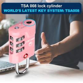 SURE LOCK TSA Locks for Luggage, TSA Approved Luggage Locks with Open Alert, TSA008 Key for High Security, Easy Read Dials, Zinc Alloy Body, Locker Lock for Suitcase, Gym, Travel(Pink 1 pk)