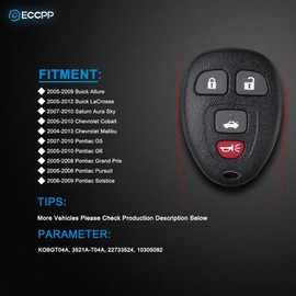ECCPP fit for 315MHz Keyless Entry Remote Key Fob Buick Chevy Saturn Pontiac Series KOBGT04AA (2X)