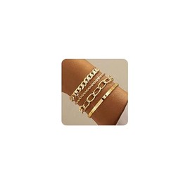 Auiremrti 14K Gold-Plated Women's Bracelet Set, 4-Piece Gold Jewellery Bracelets Set with Robust Chain Links, Nickel and Lead Free, Waterproof and Hypoallergenic, with Jewellery Box, gold, L