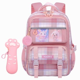 Cute Kids Backpack for Girls,Cute Pink School Backpack With Pen Bag 16.5 Inch Large Capacity Laptop Backpack for Children (Style 2 Pink)