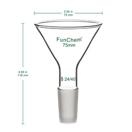 FunChem Glass Short Stem Powder Funnel with O.D. 75 mm at Top, Durable Borosilicate Glass Filter with 24/40 Inner Joint