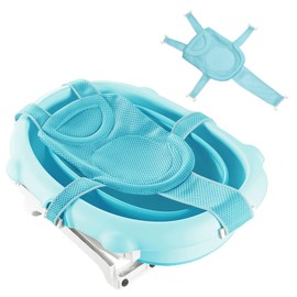 Red de soporte para asiento de baño para bebé, almohadilla de cojín de baño para bebé, transpirable, alfombrilla de malla para tina y ducha, almohadilla de ducha ajustable, portátil, antideslizante, correa de baño de 0 a 18 meses, azul (sin tina)