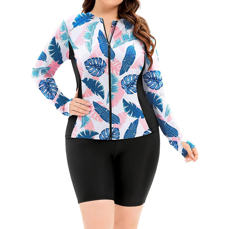 Daci Women 2 Piece Plus Size Long Sleeve Rash Guard