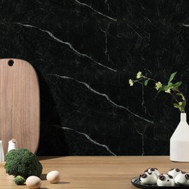 LXCREAT Black Marble Contact Paper, Self Adhesive Waterproof Kitchen Countertop Peel and Stick, Thicken Granit Wallpaper for Cabinet Shelf Liner Removable Vinyl Rolls 15.7 in x 394 in