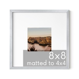 HAUS AND HUES 8x8 Silver Metal Picture Frame Matted to 4x4 - Features Premium Aluminum & Hanging Hardware, Shatterproof Plexiglass - Ideal for Home, Room, Office (8x8 in, Silver, Set of 1)