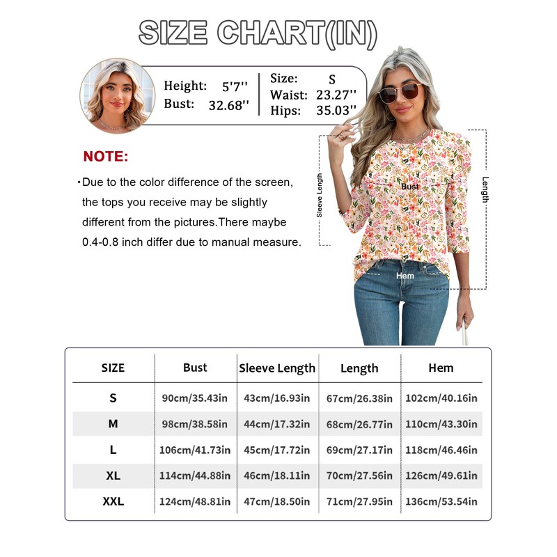 Ivicoer 3/4 Sleeve T Shirts for Women Petite Tops Short