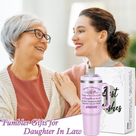 Qtencas - Vaso de acero inoxidable aislado con asa, para el día de la madre, regalo de cumpleaños para nuera de madre padre, 40 onzas, color morado