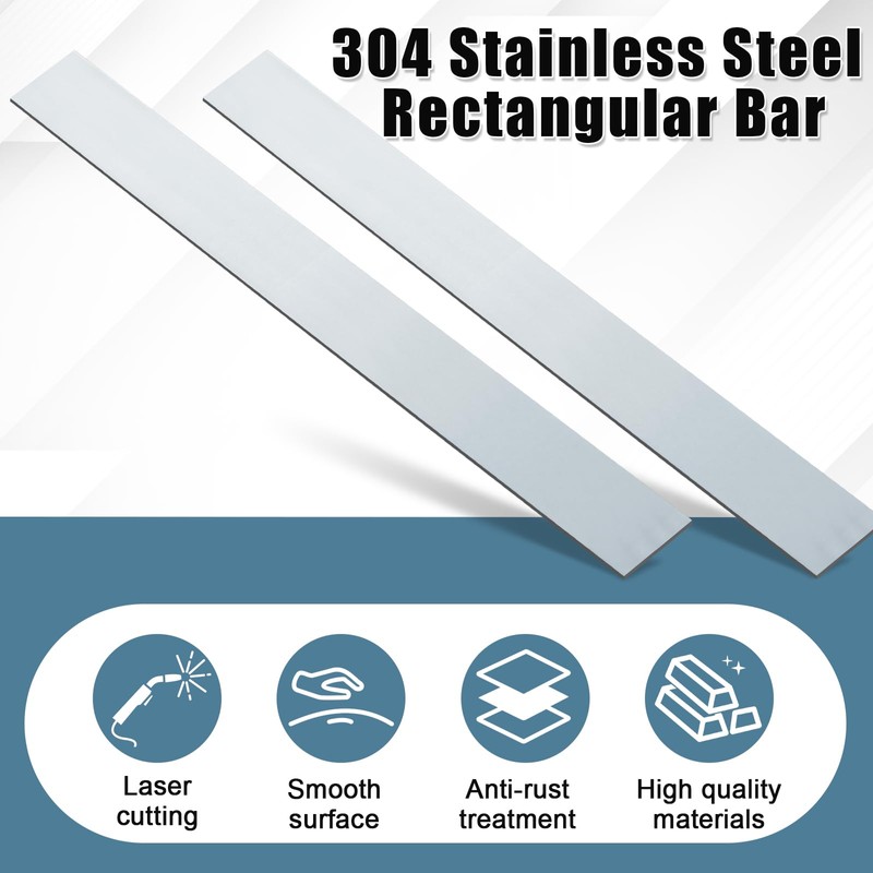 2 Pcs 304 Stainless Steel Flat Bar, 1/8" Thickness, 2"