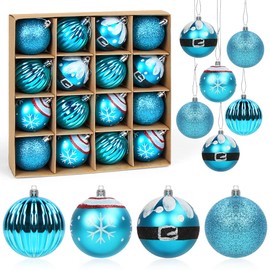 6 cm Christmas Tree Baubles, Blue, 16 Pieces Plastic Christmas Tree Baubles, Diamond, Painted Tree Decorations, Christmas Baubles, Plastic Baubles, Christmas Tree Decoration, Hanging Decorations