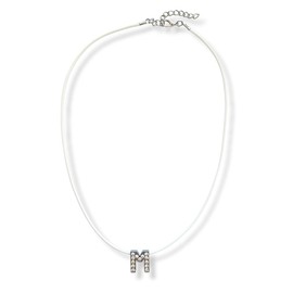 Initial Necklace - Letter - Name - Alphabet - Rhinestones - Letter M - Gift idea - White lace, Faux Leather, No Gemstone