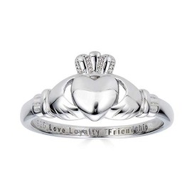 925 Sterling Silver Love Loyalty Friendship Engraved Irish Claddagh Ring, Sterling Silver