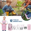Pink Garden Tool Sets 12 Pieces, iHansee Aluminum Gardening Hand