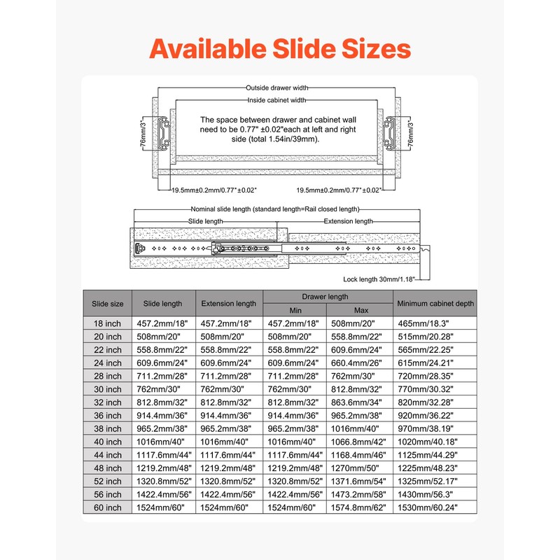 VEVOR Heavy Duty Drawer Slides, 1 Pair 30inch Locking Drawer