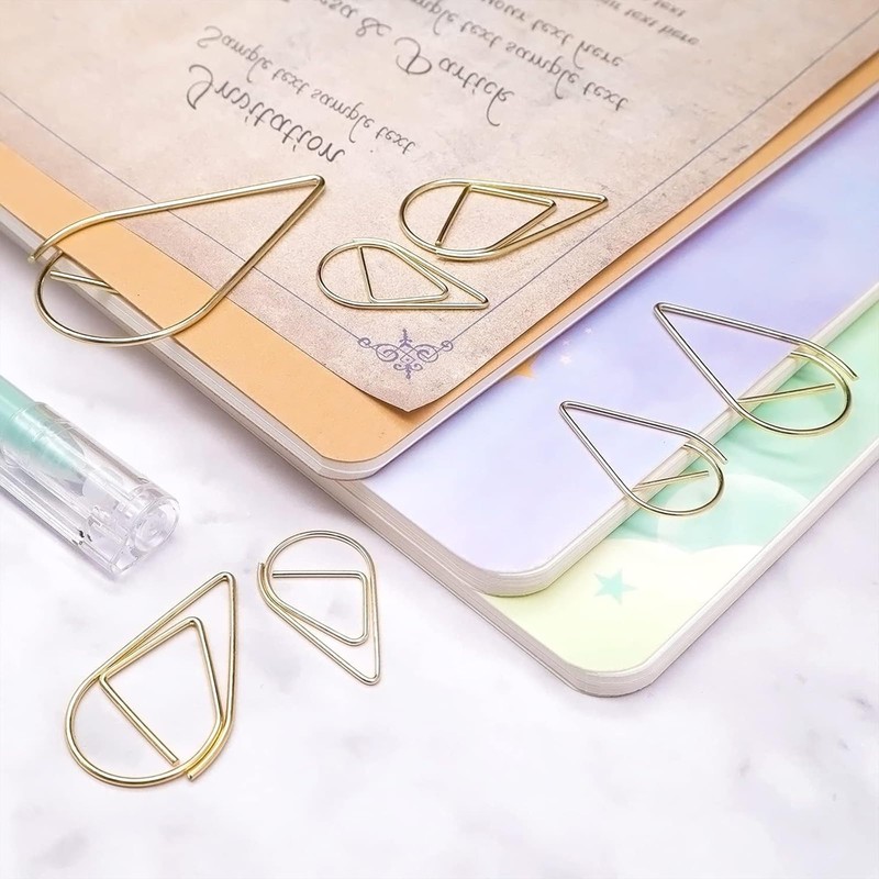 Metal Gold Paper Clips 100Pieces Small Paperclips Office Cute Drop-Shaped