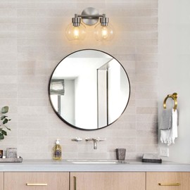 Bathroom Light Fixtures, 2 Lights Bathroom Vanity Light Brushed Nickel Round Finish,Clear Globe Glass Shades, Wall Sconce for Mirror, Bedroom, Living Room, Kitchen