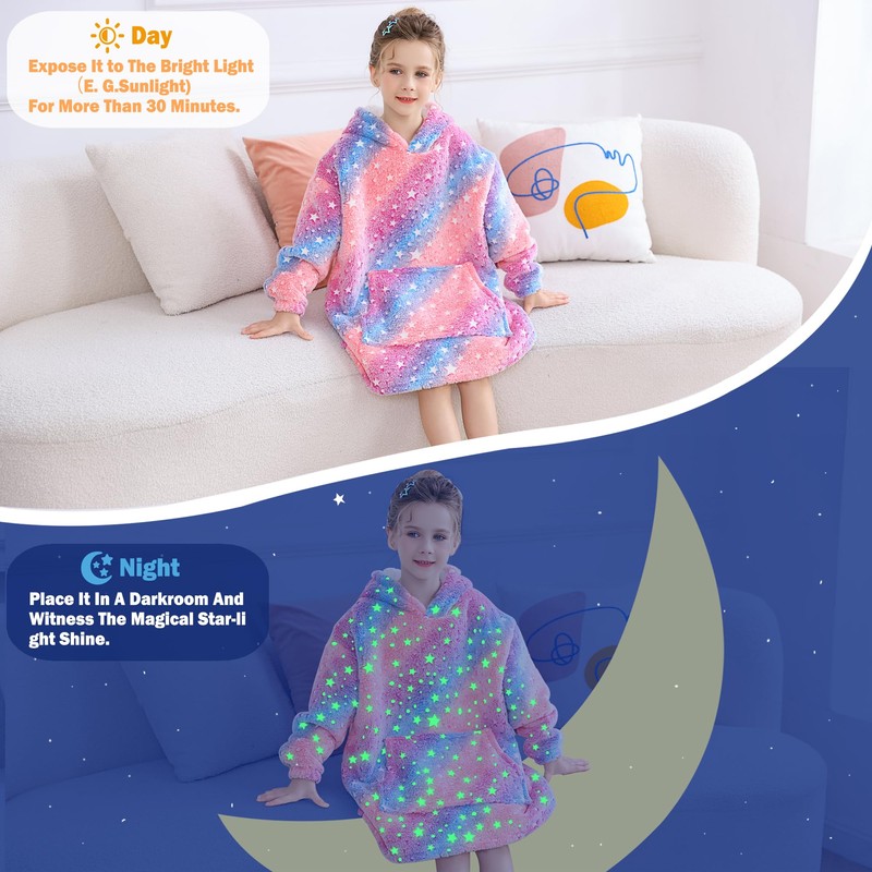 softan Glow in The Dark Blanket Hoodie for Kids, Super