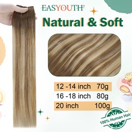 Easyouth Wire Hair Extensions Real Human Hair Balayage 16inch Adjustable Fish Line Extensions Human Hair Brown Highlights Platinum Blonde Easy to Blend with Natural Hair 80g