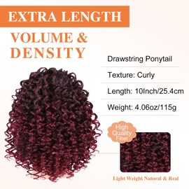 Lommel Drawstring Ponytail for Black Women,10 Inch Ponytail Extension for Black Women Curly Pony Tails Hair Extensions for Girls Afro Kinky Curly Hair Pieces for Daily Use(T1B/BUG)