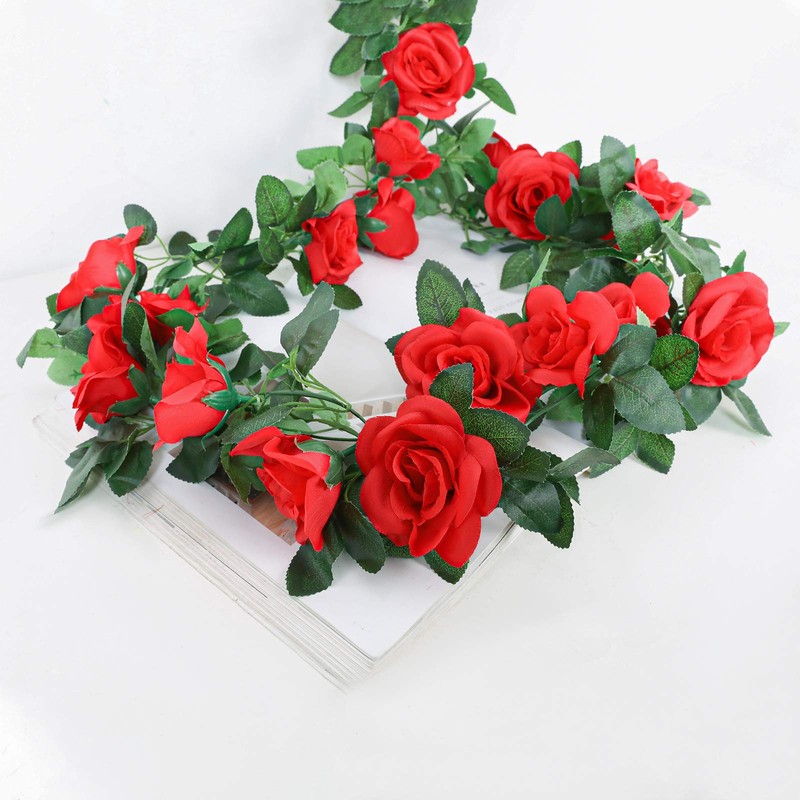 Luyue 2Pack-15ft Fake Red Rose Vine Christmas Garland Artificial Flower