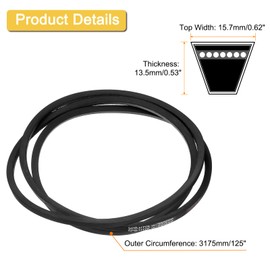 sourcing map 5V1250 V-Belt, Classic Wrapped Rubber V-Belt 125" Outside Circumference x 0.62" Width x 0.53" Height for Industrial Machinery Equipment, Black