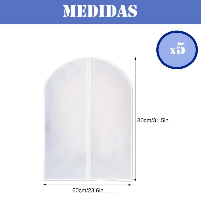 Protector Funda Ropa Traje 5pzs Guardar Cubrepolvo Colgante Bolsa Portatraje