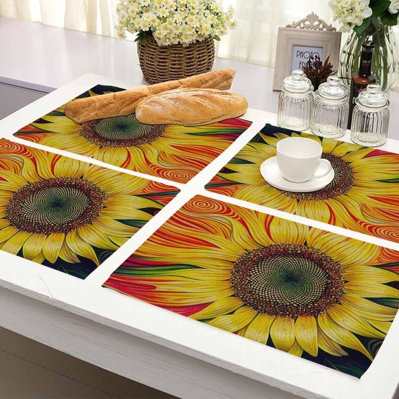Walmsco Placemats Oil Painting Sunflower Decor For Dining Room Kitchen