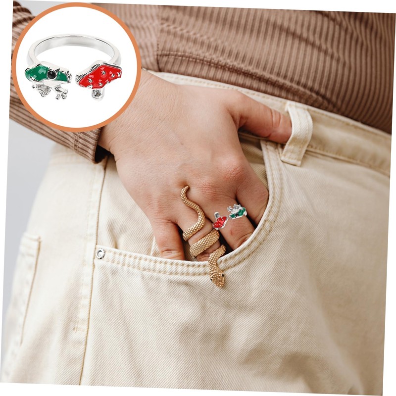 Healeved Mushroom Frog Adjustable Ring Unique Aesthetic Jewelry for Women