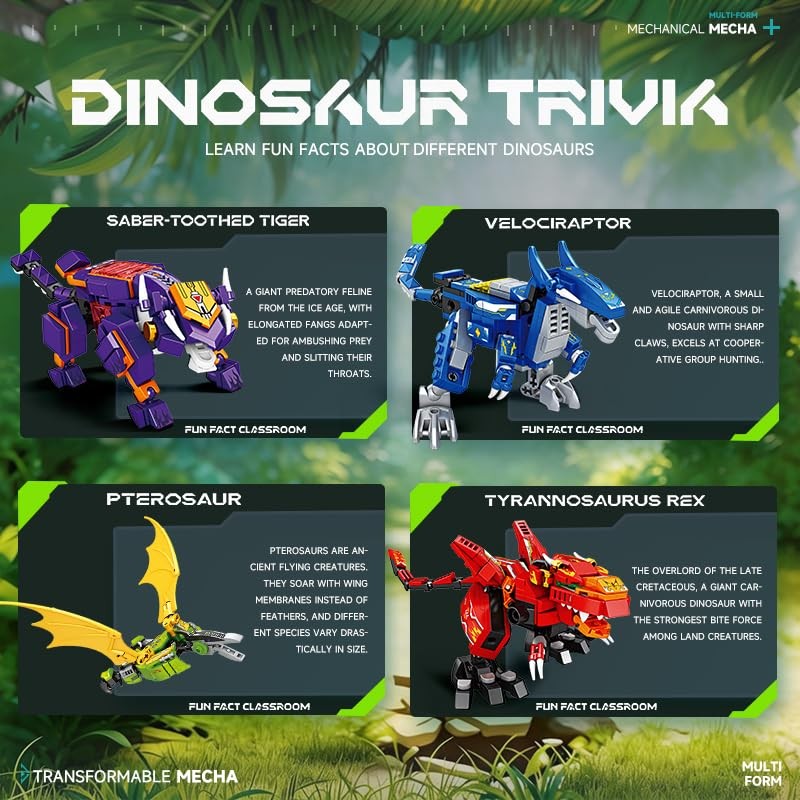 4-in-1 Dino Mecha Kit, Transform Robot Toy Gift for Boys