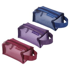 sourcing map Mini Zipper Mesh Bag 3" x 5", 3 Pcs Nylon Small Makeup Zipper Mesh Pouch Cosmetic Case Mesh Storage Bags for Earphone, Credit Card, Red, Purple, Blue