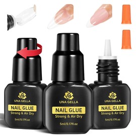 UNA GELLA Fast Drying Super Strong Nail Glue for Press Ons(5ML*3PCS) Acrylic Nails Tips No U/V Light Needed Press On Nail Glue Salon Quality Professional Nail Glue Home DIY with Opener, Drip Use