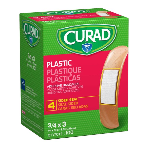 Curad Plastic Adhesive Bandages, Bandage Size is 3/4" x 3", 100 Count