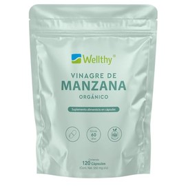 Wellthy Vinagre de Manzana 120 Cápsulas. 550mg c/u, Suplemento alimenticio Orgánico, Vegano, Bottle Free