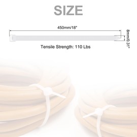 sourcing map 100pcs 450mm/18 110 Lbs Cable Zip Ties Self-Locking Extra Long Nylon Cable Tie Wraps 8mm for Cord Management, White