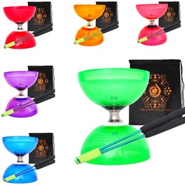 Juggle Dream Quartz Triple Bearing Clutch Diabolo Set with Aluminium 'Metal' Sticks, Diabolo String and Cascade Carry Bag (Green with Green Handsticks)