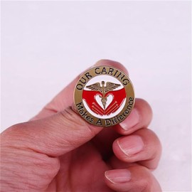 Our Caring Makes A Difference Nurse Doctor Lapel Pin Care Awareness Brooch Caduceus Badge Vintage Pin for Clothes Decor Gold Tone
