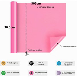 NCRGB Vinile Termoadesivo per Tessut,Pellicola per Plotter in Vinile a Trasferimento Termico,Facile da Tagliare e Sarchiare,Vinile Adesivo per T-Shirt (Rosa, 30.5×305 cm)