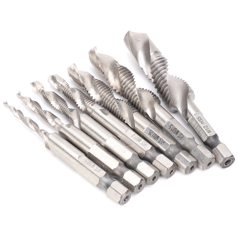 7Pcs Tap Set 1/4 Hex Shank Metric Drilling and Tapping