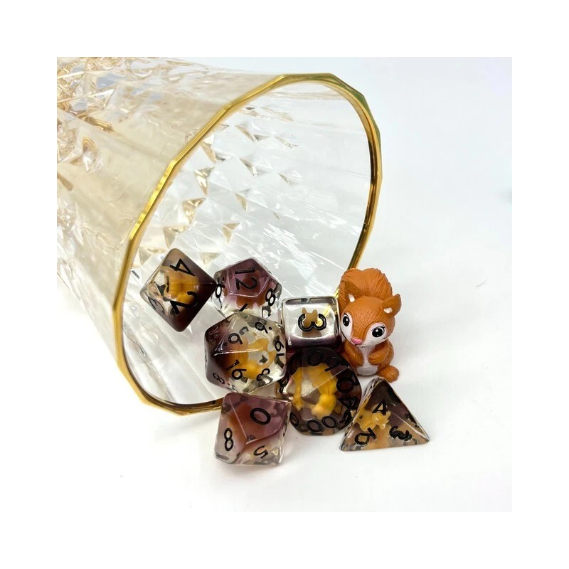 Sage's Baby Squirrel Familiar Resin Polyhedral Dice Set & Figurine