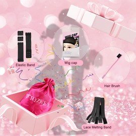 FTQZKEY 28 Inch Straight Glueless Wigs Human Hair Pre Plucked Pre Cut 7x5 Black Straight Wig 220 Density Wear and Go Glueless Wigs Human Hair No Glue Bleached Knots