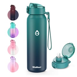 WEMEET 32oz Water Bottle with Removable Straw and Spout Lid Two Ways to Drink, 18/10 Stainless Steel Insulated Water Bottle, BPA-Free, Leak Proof, Double wall, for Sports, Gym (BLUE BLUE)