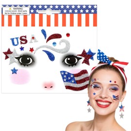 1 Sheet 4th of July Face Gems Blue Red Face Jewels Stick on Face USA Flag ＆Star Glitter Eye Gems Face Stickers for Women, Body Eyes Face Tattoos Sticker for Independence Day Party Festival Accessory