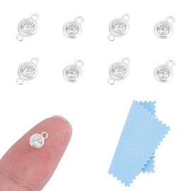 UNICRAFTALE 8 Pieces 2 Styles 925 Sterling Silver Pendant Earring Pendant Bracelet Crystal Pendant Birthstone Pendant Flat Round Connector Pendant for Necklaces Jewellery Making, Metal