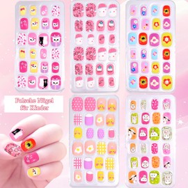 Virellay Pack of 120 Children's Nails - Stick-On Fingernails for Girls with Jelly Glue - 5 Different Designs Artificial Nails Children, Beautiful Gift for Girls (TD153-3, 120 Pieces)