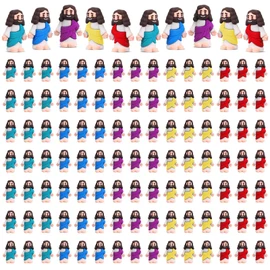 Bememo 100 Pcs Jesus Toys Original Design Mini Rubber Little Jesus Figurine to Hide and Seek Religious Party Favors Sunday Craft Baptism Gifts for Easter Egg Stuffers(Multicolor)